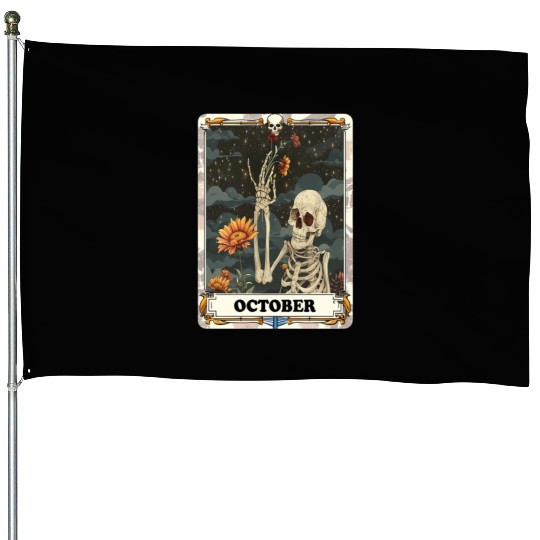 October Gothic Tarot Card - Marigold Flower & Skel House Flags