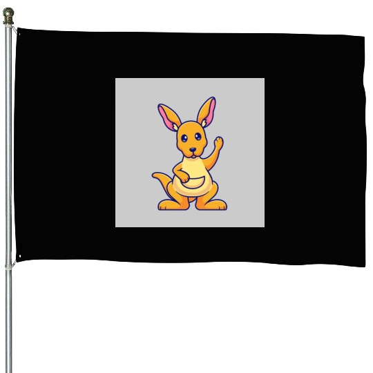 Cute Kangaroo Waving Hand: Cartoon Vector Icon Ill House Flags