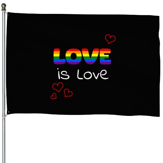 LGBTQAI Rainbow love is love colored hearts House Flags