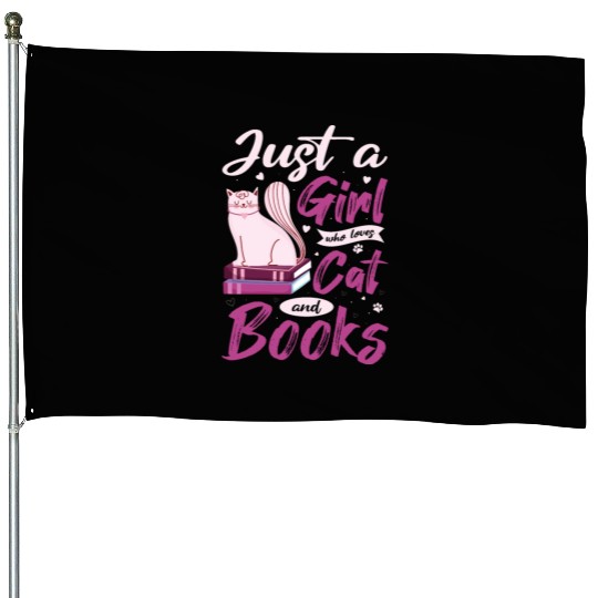 Girls who love cats and readgin book. Cat Lovers House Flags