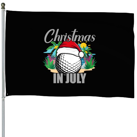 Christmas in July Golf Santa Hat Funny Summer House Flags
