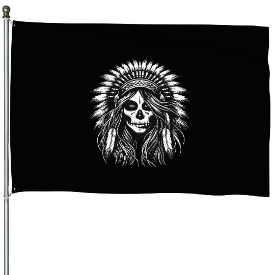 Dark Art Skull Indian Apache Girl Vintage House Flags