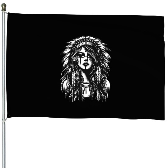Dark Art Skull Indian Apache Girl Vintage Grunge House Flags