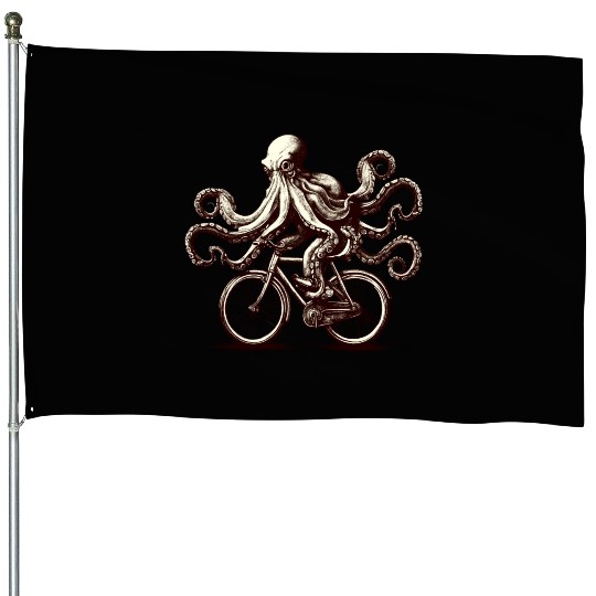 Octopus on Bicycle Cycling Lover Funny Design House Flags