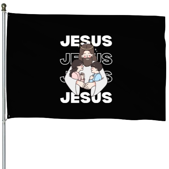 Jesus Embracing Kids Minimalist Style Typography House Flags