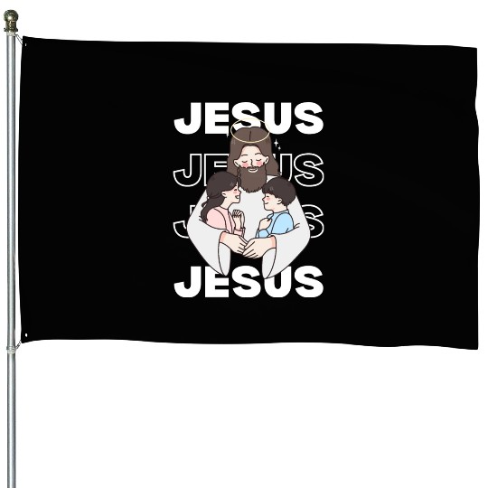 Jesus Embracing Kids Minimalist Style Typography House Flags