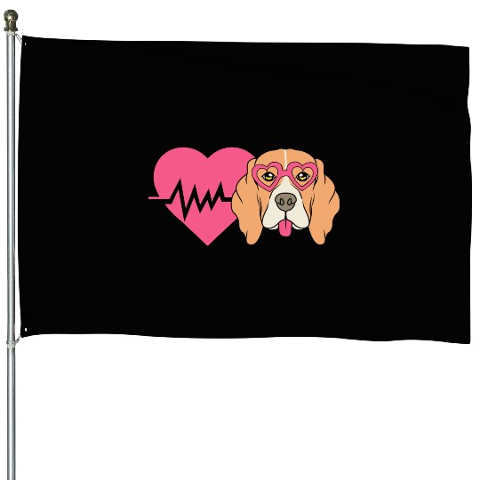 Beagle Dog Mom Heartbeat House Flags