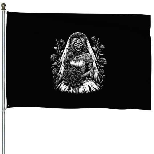 Eerie Bride of the Night House Flags