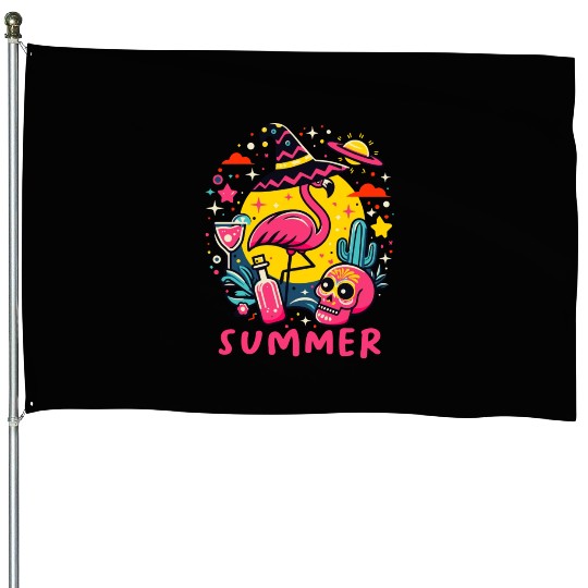 Paradise Tropical Flamingo Summer House Flags