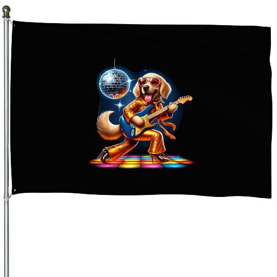 Disco Golden Retriever dog House Flags