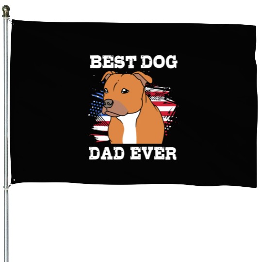 Fathers Day Dog Dad With American Flag Staffy Dad House Flags