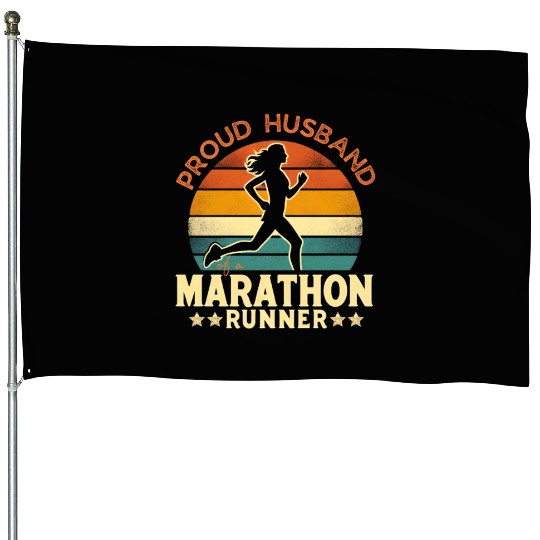 Proud Husband Of a Marathon Runner Retro Vintage House Flags