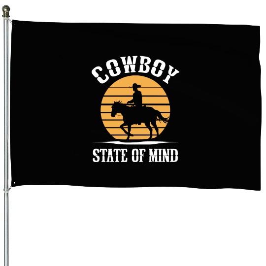Cowboy Lifestyle Western Theme with Horses and House Flags