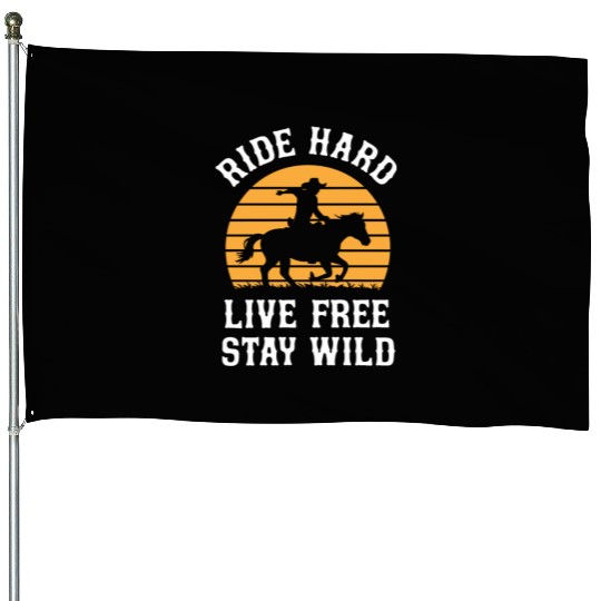 Cowboy Lifestyle Western Theme with Horses and House Flags