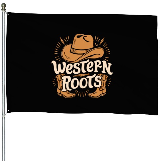 Cowboy Lifestyle Western Theme with Horses and House Flags