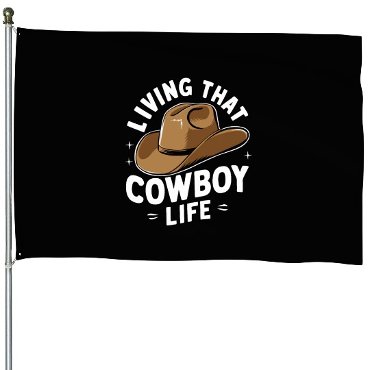 Cowboy Lifestyle Western Theme with Horses and House Flags