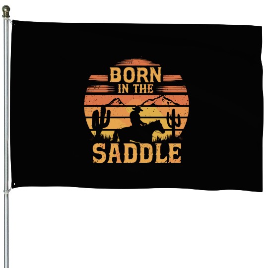 Cowboy Lifestyle Western Theme with Horses and House Flags