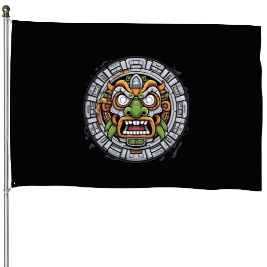 Aztec God Ancient Mythology Tonatiuh Mask House Flags