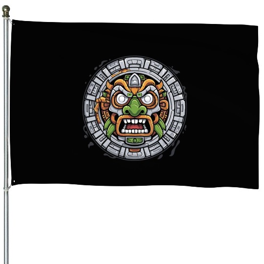 Aztec God Ancient Mythology Tonatiuh Mask House Flags