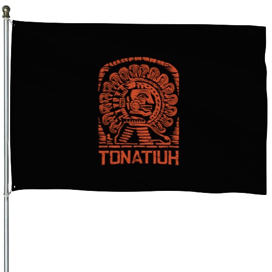 Aztec God Ancient Mythology Tonatiuh Sun and House Flags