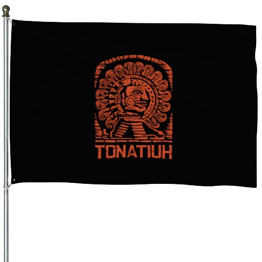 Aztec God Ancient Mythology Tonatiuh Sun and House Flags
