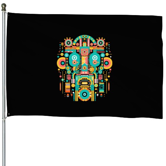 Maya God Mayan Mythology Itzamna Mask Art House Flags