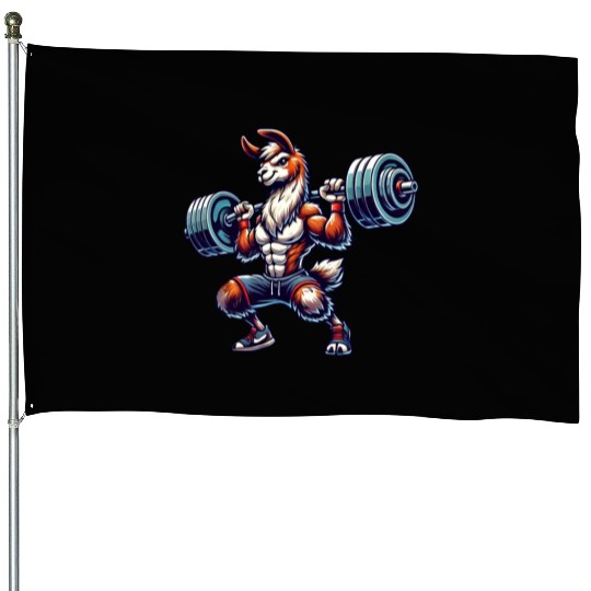 Llama Alpaca Barbell Weightlifting Workout House Flags