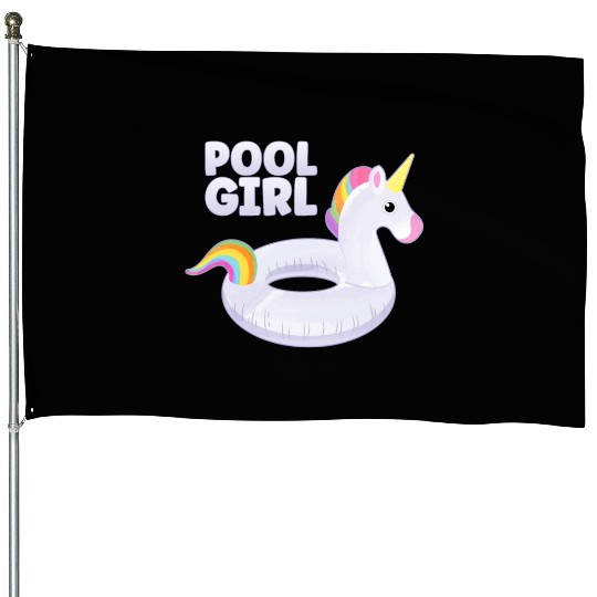Pool Girl Unicorn Floatie Swimming Pool House Flags
