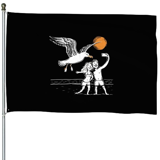 Seagull Surprise: The Ultimate Beach Photobomb House Flags