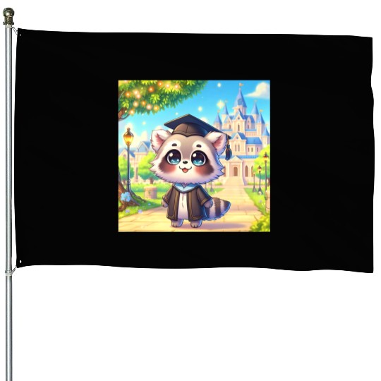 Graduation Day Raccoon Graduate Premium House Flags