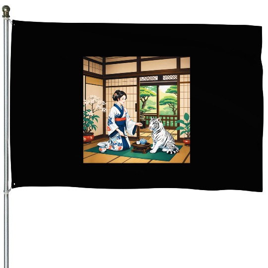 Fantasy Kimono Tiger Premium House Flags