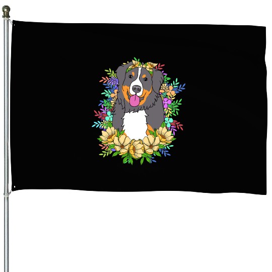 Cute Dog Lover Flower Bernese Dog For Dog Mom House Flags