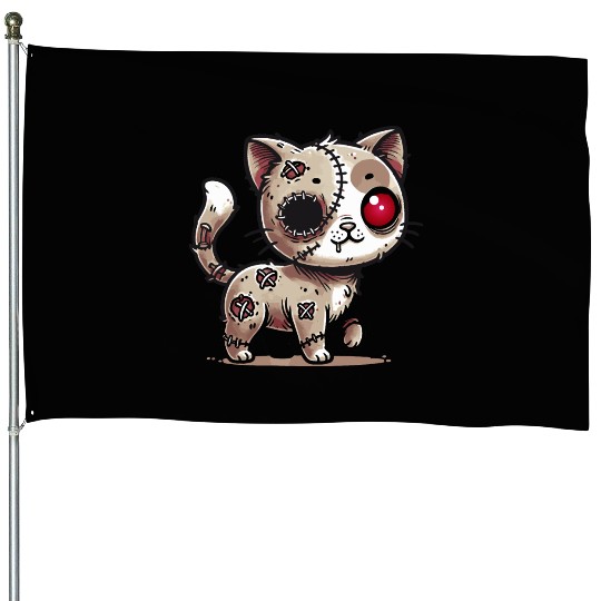 scary zombie kawaii cat for halloween fun House Flags