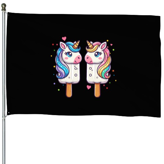 Colorful unicorn ice cream motif for summer House Flags