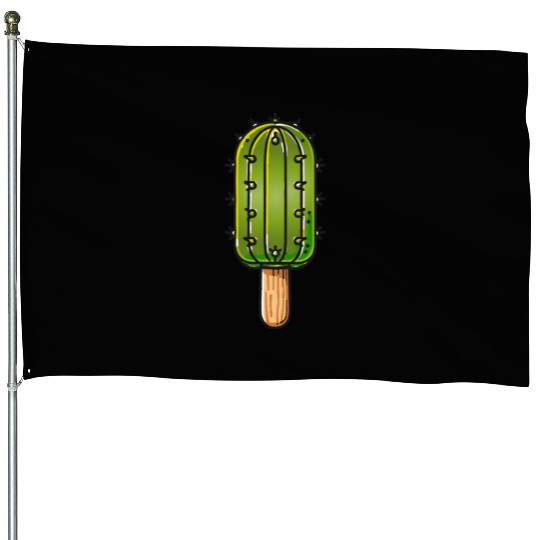 Funny cactus ice cream motif in comic style is fun House Flags