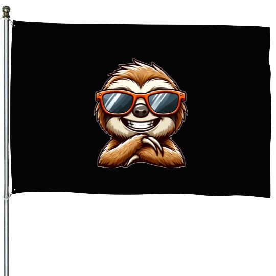 Cool sloth sunglasses summer cartoon animal House Flags
