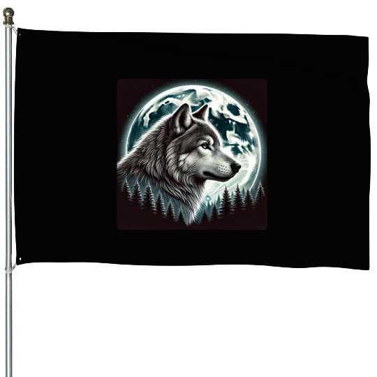 Nature Moon Alpha Cute Wolf Moon nature House Flags
