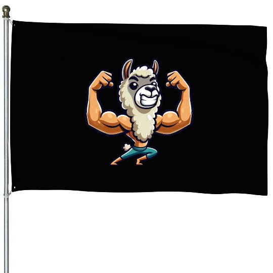 Llama Alpaca Fitness Workout Muscle Gym House Flags