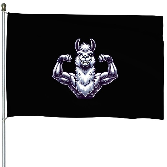 Strong llama alpaca workout fitness bodybuilder House Flags