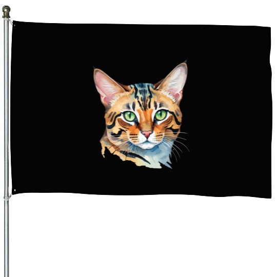 Leopard Cat Watercolor House Flags