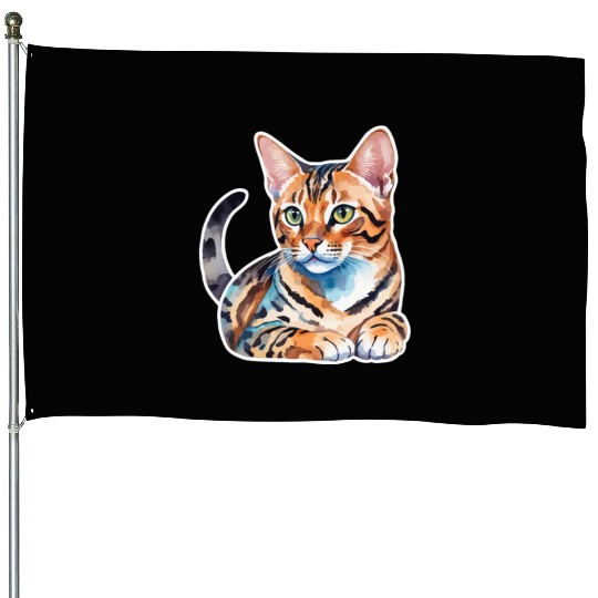 Leopard Cat Watercolor House Flags