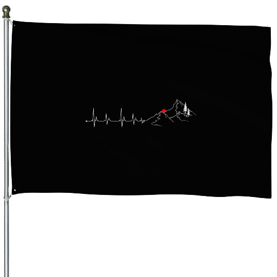 Mountain heartbeat red sun House Flags