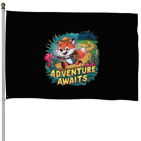 Adventure Awaits Fox Sticker – Playful Wilderness House Flags