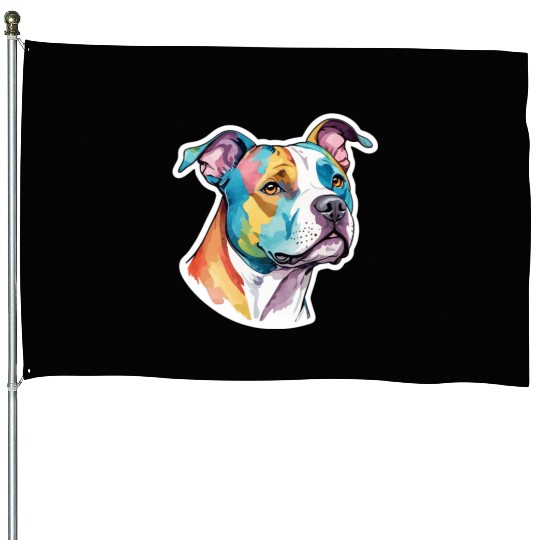 American Staffordshire Terrier Watercolor House Flags