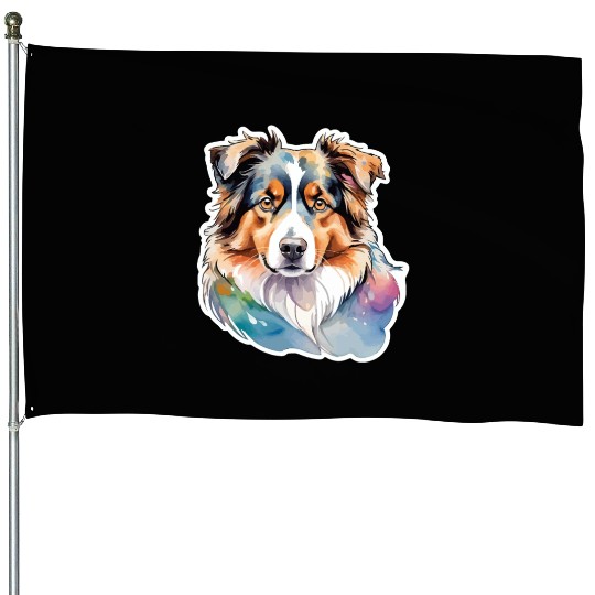 Australian Shepherd Watercolor House Flags