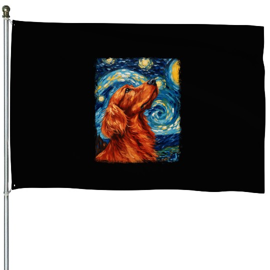 Irish Setter Dog Starry Night Painting House Flags