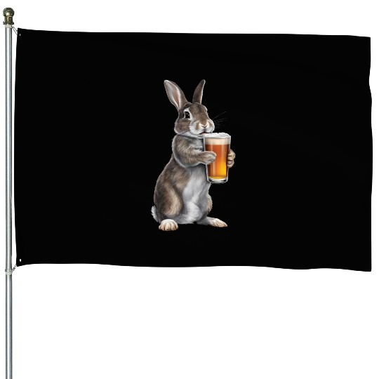 Rabbit Drinking Beer Realistic House Flags