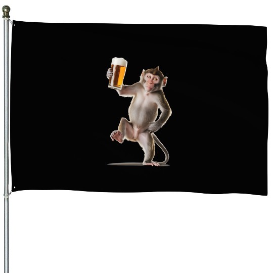 Monkey Drinking Beer Realistic House Flags
