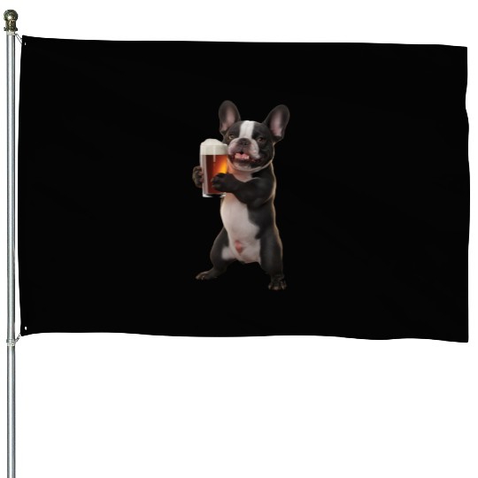 Frenchie Drinking Beer Realistic House Flags