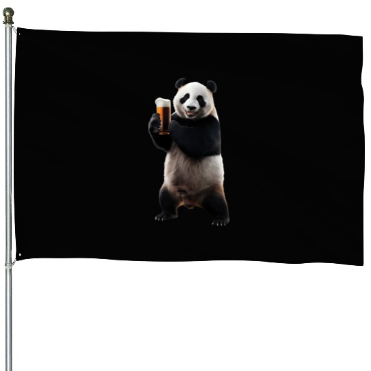 Panda Drinking Beer Realistic House Flags